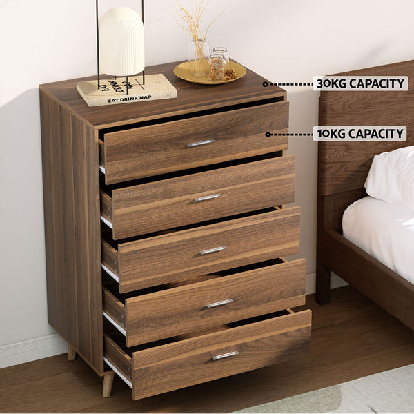 Artiss 5 Chest of Drawers - MIRI Walnut Artiss