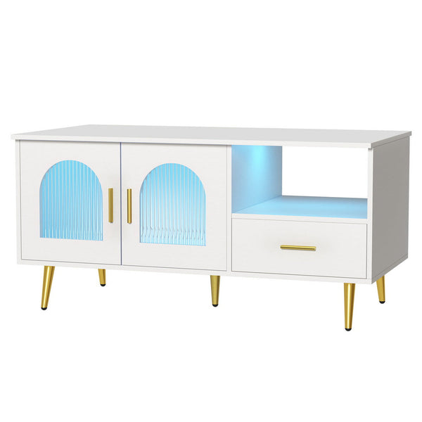 Artiss LED Coffee Table Shelf Drawer Storage White Artiss