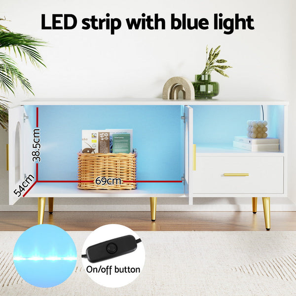 Artiss LED Coffee Table Shelf Drawer Storage White Artiss