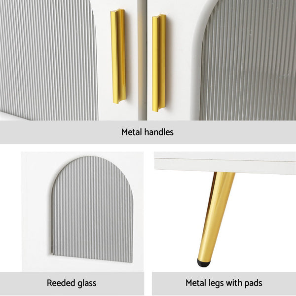 Artiss LED Coffee Table Shelf Drawer Storage White Artiss