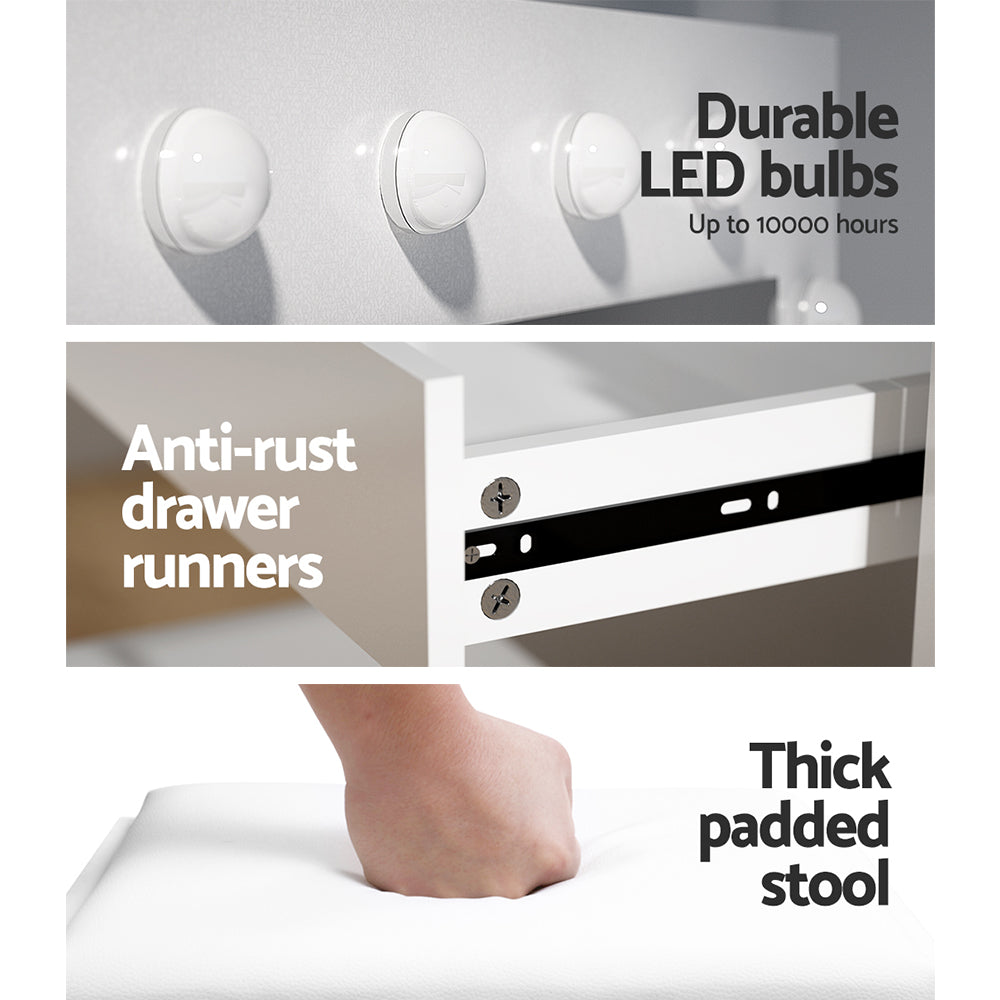 Artiss Dressing Table LED Makeup Mirror Stool Set 12 Bulbs Vanity Desk White Artiss