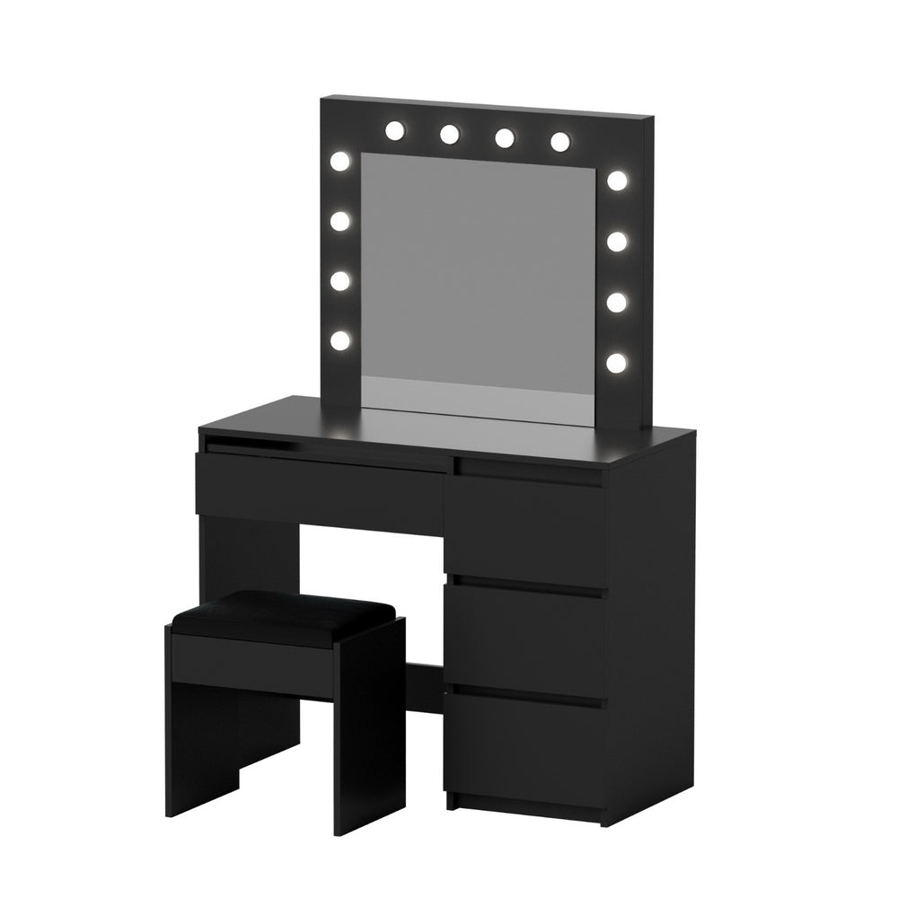 Artiss Dressing Table Set Stool 12 Led Bulbs Black Awezingly