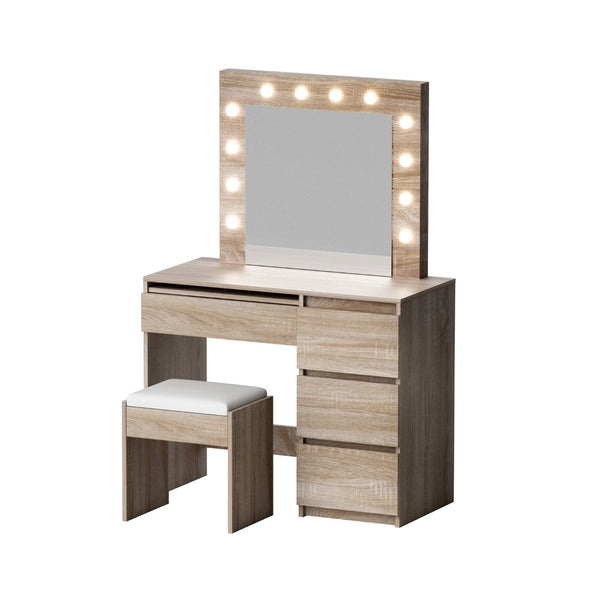 Artiss Dressing Table Set Stool 12 Led Bulbs Wood Awezingly