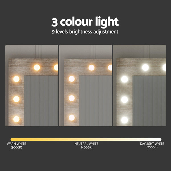 Artiss Dressing Table Set Stool 12 Led Bulbs Wood Awezingly