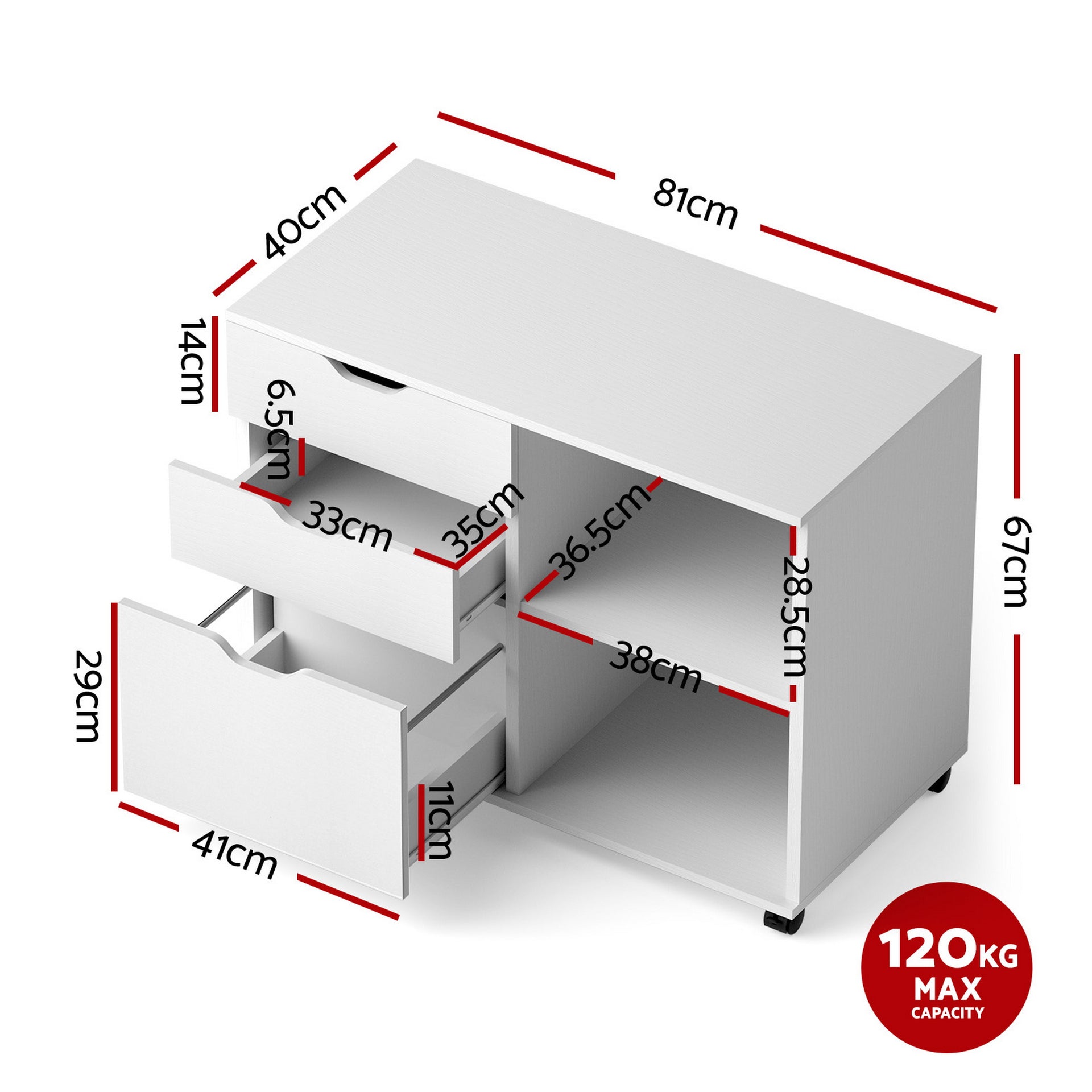 Artiss 3 Drawer Mobile Filing Cabinet Printer Stand Cabinet Home Office Storage White Awezingly