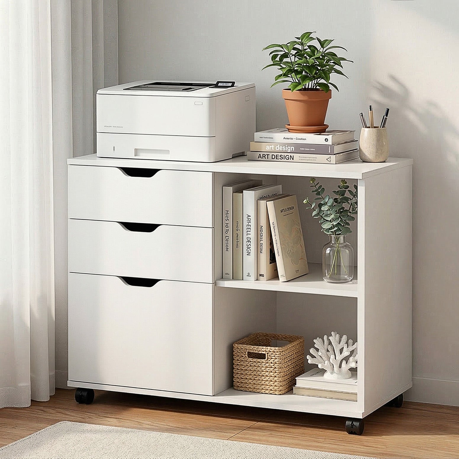 Artiss 3 Drawer Mobile Filing Cabinet Printer Stand Cabinet Home Office Storage White Awezingly