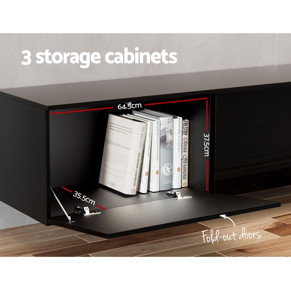 Artiss Floating Entertainment Unit TV Cabinet High Glossy Black 3 Cabinets 200CM Artiss