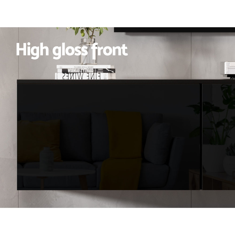 Artiss Floating Entertainment Unit TV Cabinet High Glossy Black 3 Cabinets 200CM Artiss