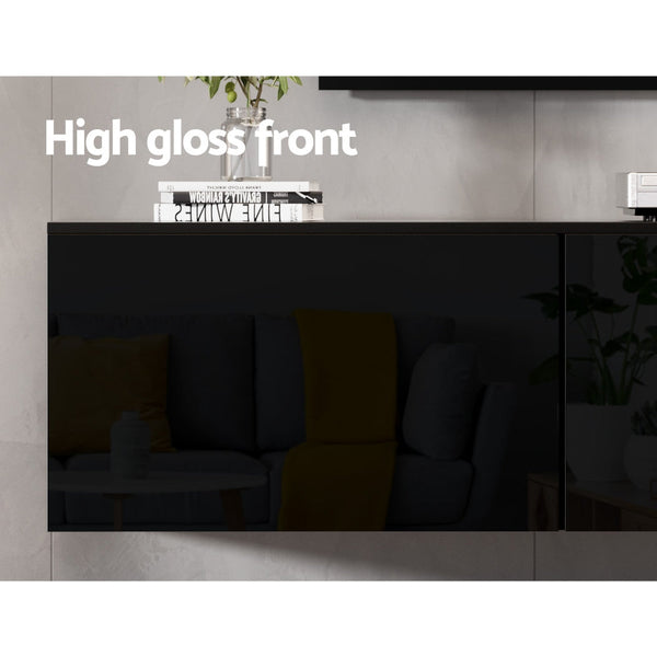 Artiss Floating Entertainment Unit TV Cabinet High Glossy Black 3 Cabinets 200CM Artiss