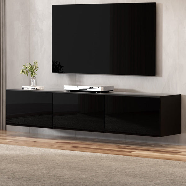 Artiss Floating Entertainment Unit TV Cabinet High Glossy Black 3 Cabinets 200CM Artiss
