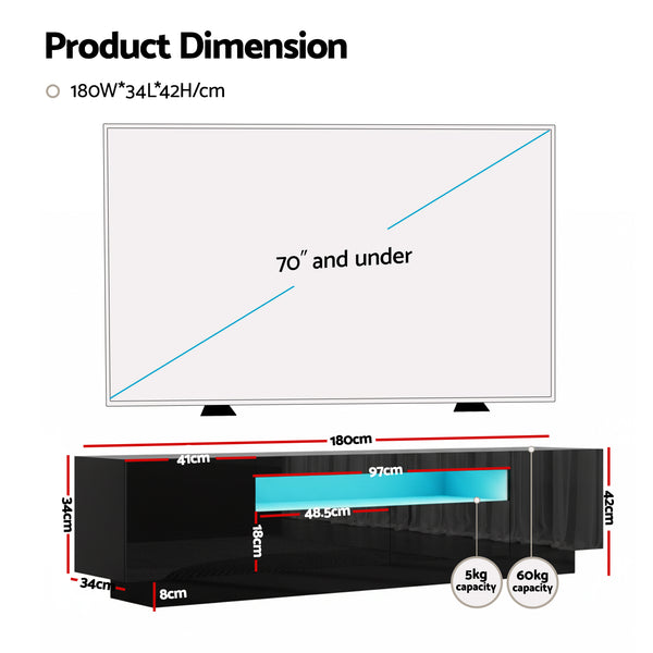 Artiss TV Unit Entertainment Unit Storage Drawer RGB LED 180cm Black Artiss