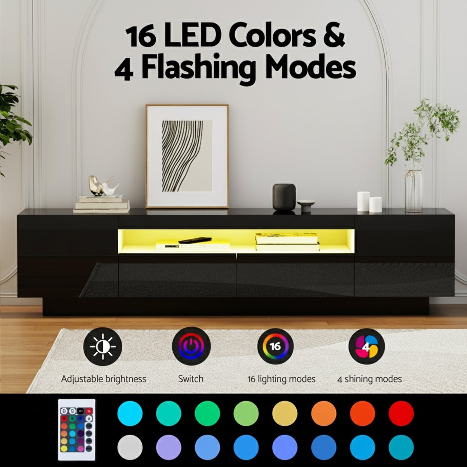Artiss TV Unit Entertainment Unit Storage Drawer RGB LED 180cm Black Artiss