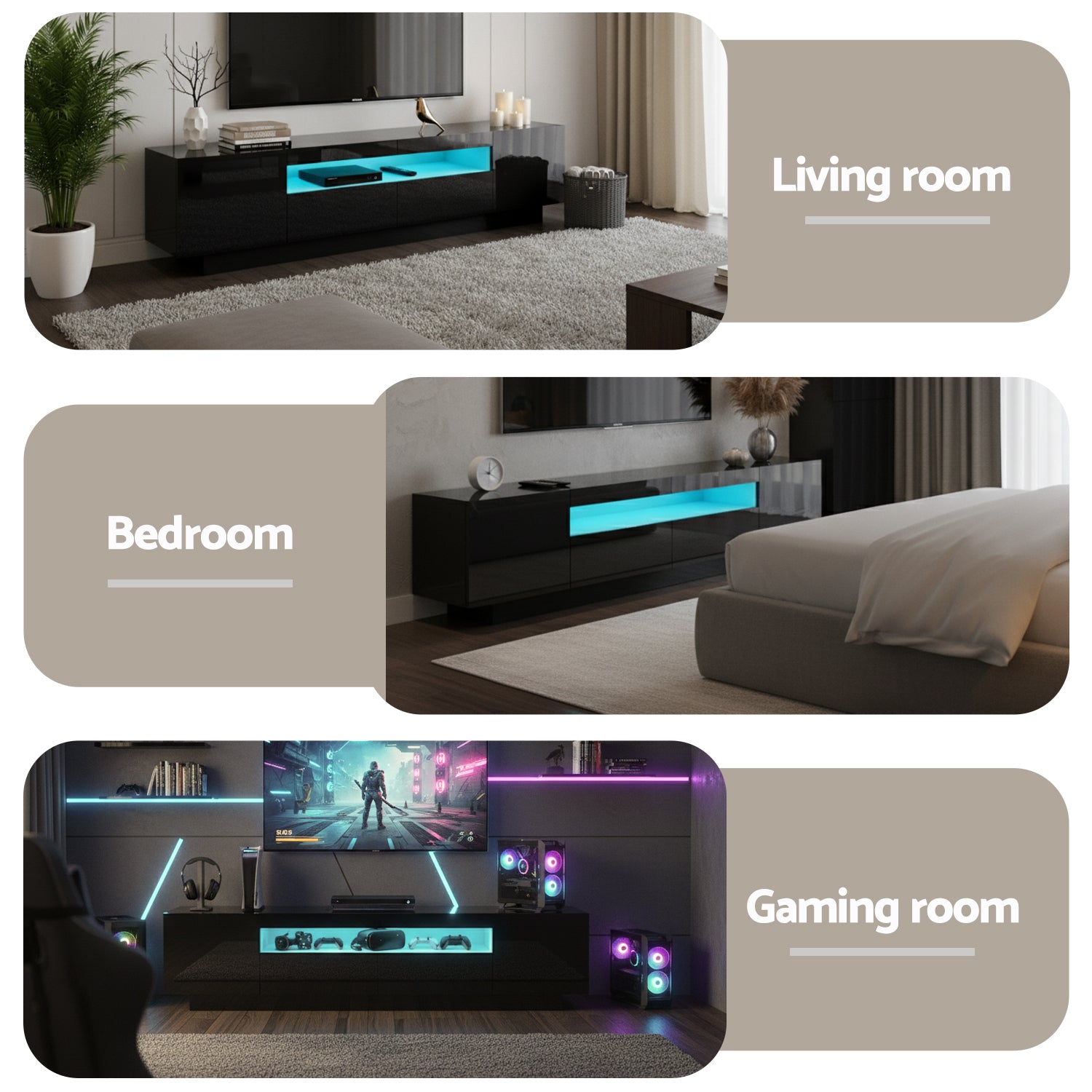 Artiss TV Unit Entertainment Unit Storage Drawer RGB LED 180cm Black Artiss