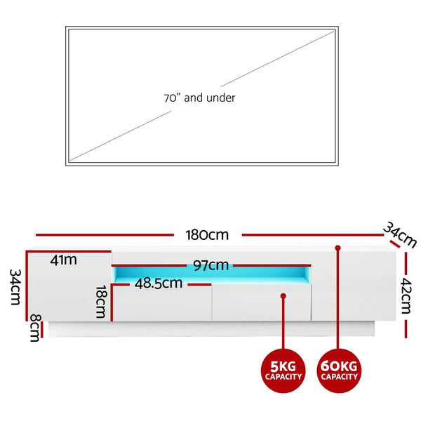 Artiss TV Unit Entertainment Unit Storage Drawer RGB LED 180cm White Artiss