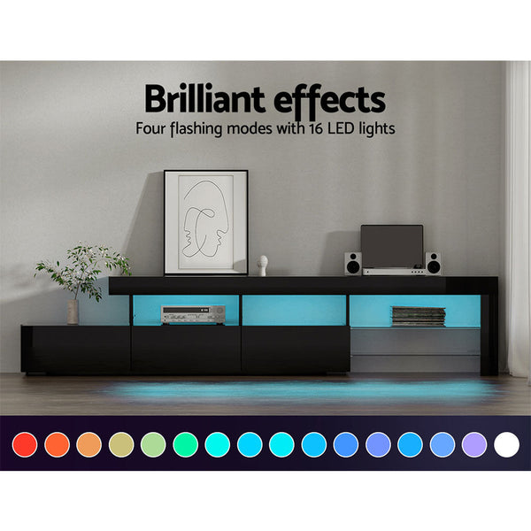 Artiss TV Cabinet Entertainment Unit Stand RGB LED Gloss Furniture 215cm Black Artiss