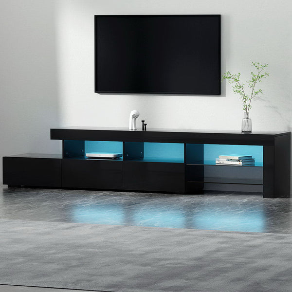 Artiss TV Cabinet Entertainment Unit Stand RGB LED Gloss Furniture 215cm Black Artiss