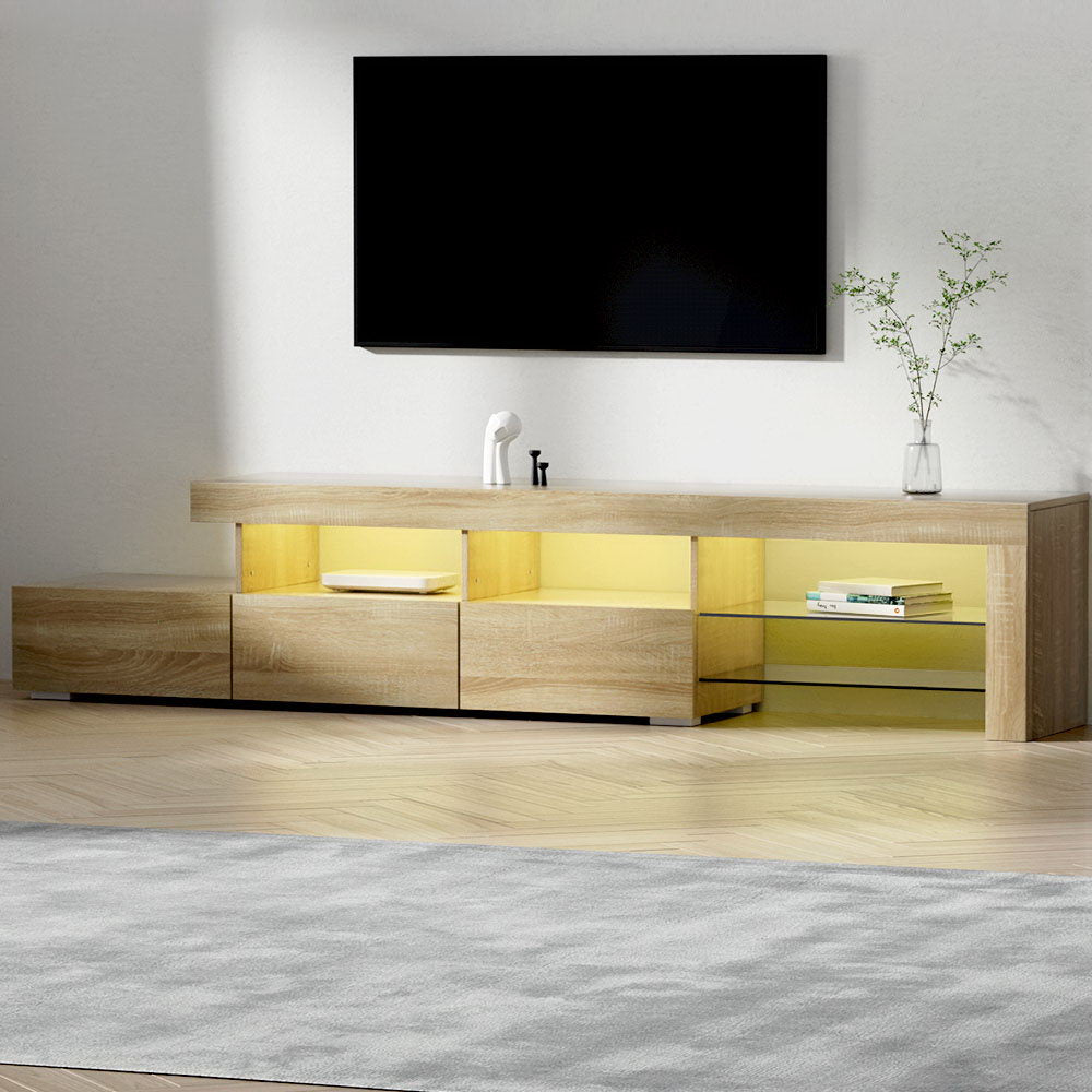 Artiss TV Cabinet Entertainment Unit Stand RGB LED Gloss Furniture 215cm Wood Artiss
