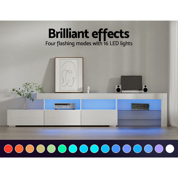 Artiss TV Cabinet Entertainment Unit Stand RGB LED Gloss Furniture 215cm White Artiss