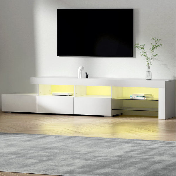 Artiss TV Cabinet Entertainment Unit Stand RGB LED Gloss Furniture 215cm White Artiss
