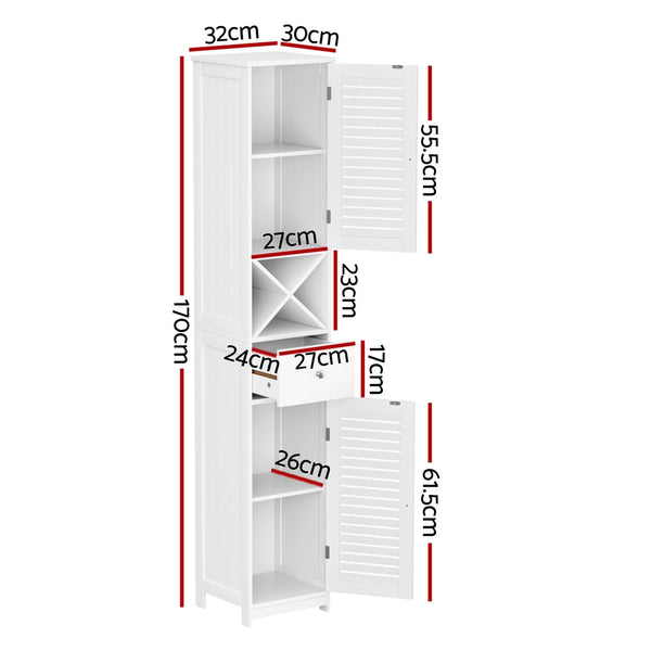 Artiss Bathroom Storage Cabinet 170cm Tall Slim Organiser Toilet Corner Adjustable Shelf Louver Door White Awezingly