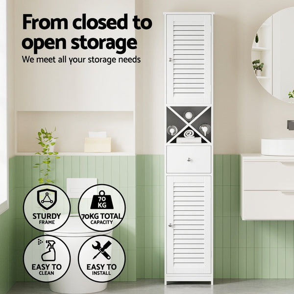 Artiss Bathroom Storage Cabinet 170cm Tall Slim Organiser Toilet Corner Adjustable Shelf Louver Door White Awezingly