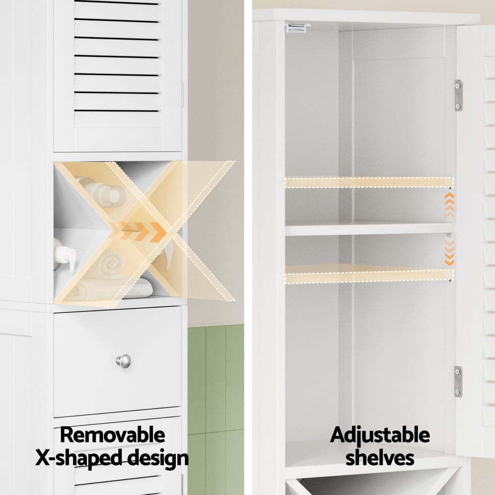 Artiss Bathroom Storage Cabinet 170cm Tall Slim Organiser Toilet Corner Adjustable Shelf Louver Door White Awezingly