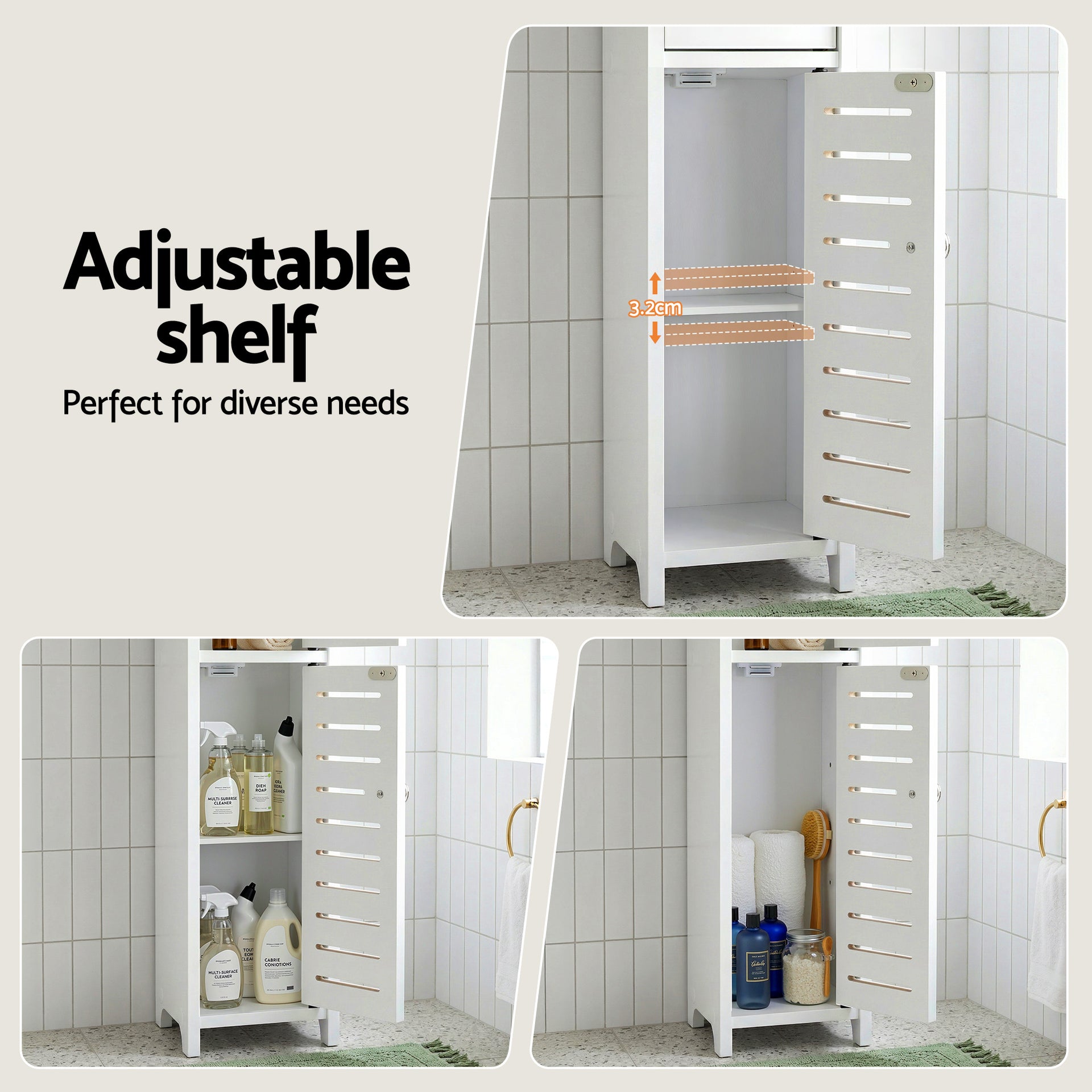 Artiss Bathroom Storage Cabinet 3-Tier Slim Toilet Paper Holder Organizer White Awezingly