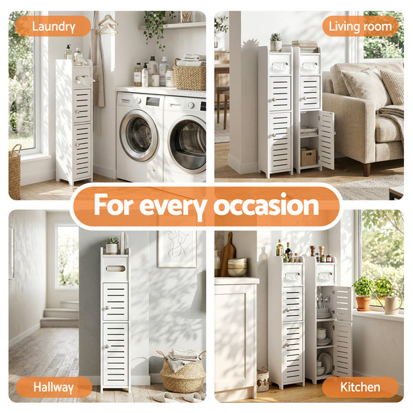 Artiss Bathroom Storage Cabinet 3-Tier Slim Toilet Paper Holder Organizer White Awezingly