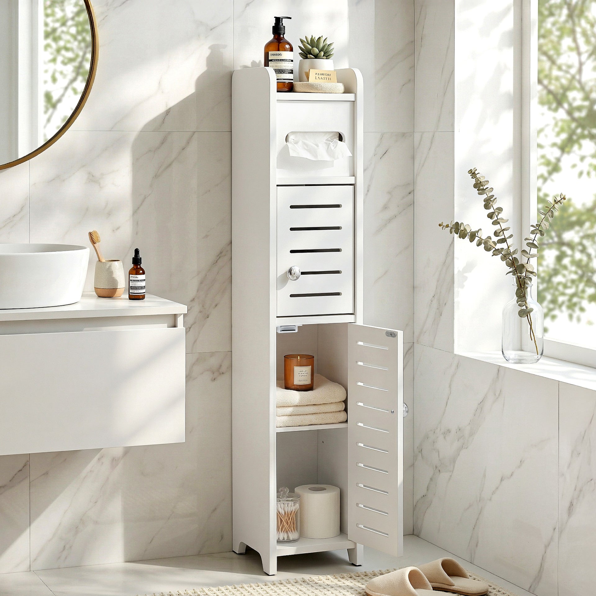 Artiss Bathroom Storage Cabinet 3-Tier Slim Toilet Paper Holder Organizer White Awezingly