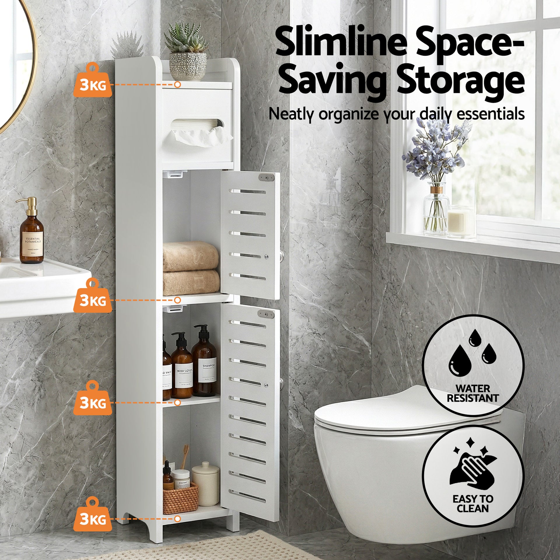 Artiss 2x Bathroom Storage Cabinet 3-Tier Toilet Paper Holder Organizer White Awezingly