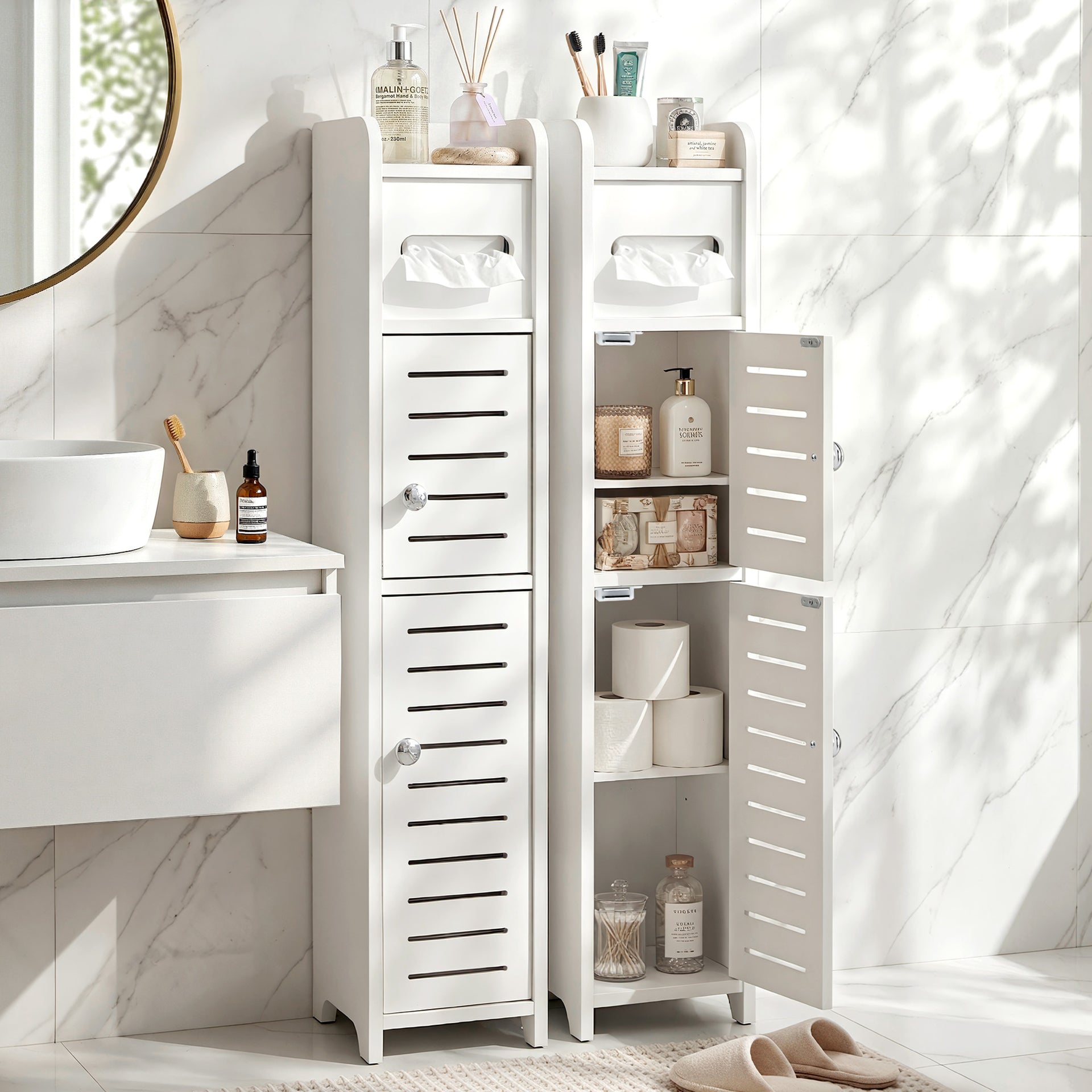 Artiss 2x Bathroom Storage Cabinet 3-Tier Toilet Paper Holder Organizer White Awezingly