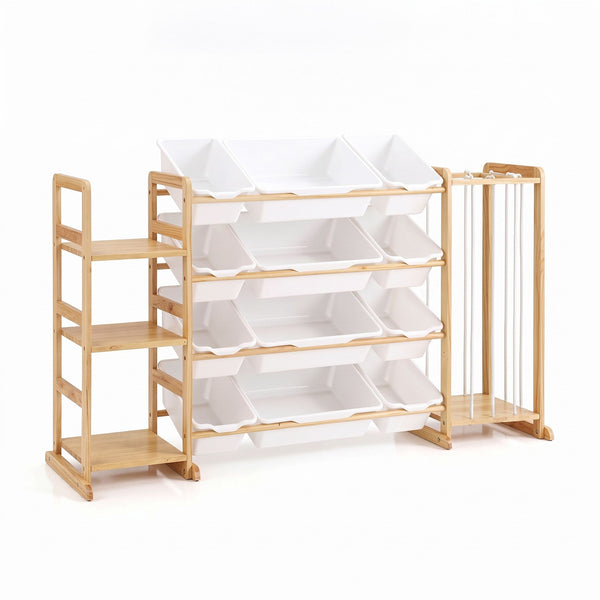 Keezi 3-in-1 Kids Toy Storage Organiser with 12 Bins, Shelves & Animal Storage Awezingly