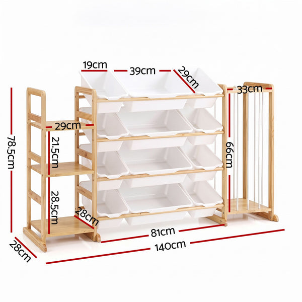 Keezi 3-in-1 Kids Toy Storage Organiser with 12 Bins, Shelves & Animal Storage Awezingly