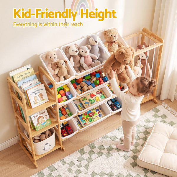 Keezi 3-in-1 Kids Toy Storage Organiser with 12 Bins, Shelves & Animal Storage Awezingly