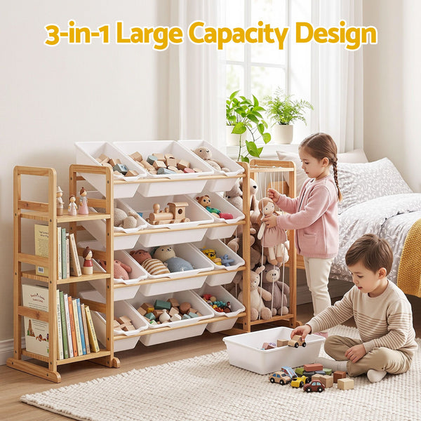 Keezi 3-in-1 Kids Toy Storage Organiser with 12 Bins, Shelves & Animal Storage Awezingly