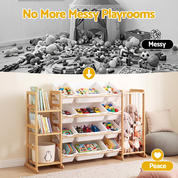 Keezi 3-in-1 Kids Toy Storage Organiser with 12 Bins, Shelves & Animal Storage Awezingly