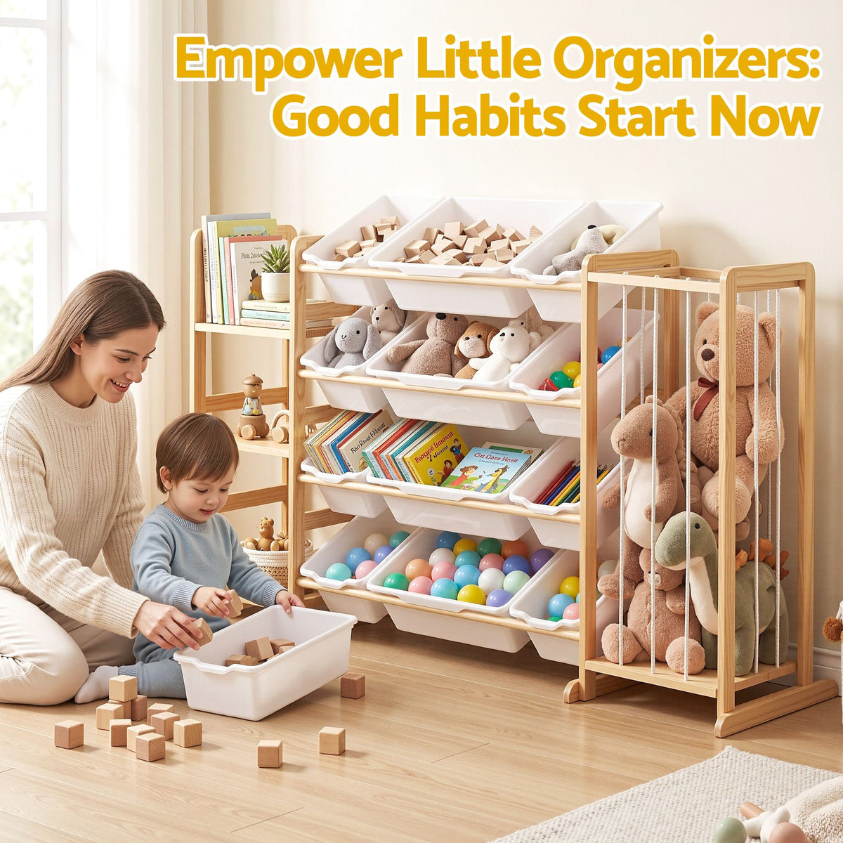 Keezi 3-in-1 Kids Toy Storage Organiser with 12 Bins, Shelves & Animal Storage Awezingly