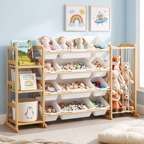 Keezi 3-in-1 Kids Toy Storage Organiser with 12 Bins, Shelves & Animal Storage Awezingly