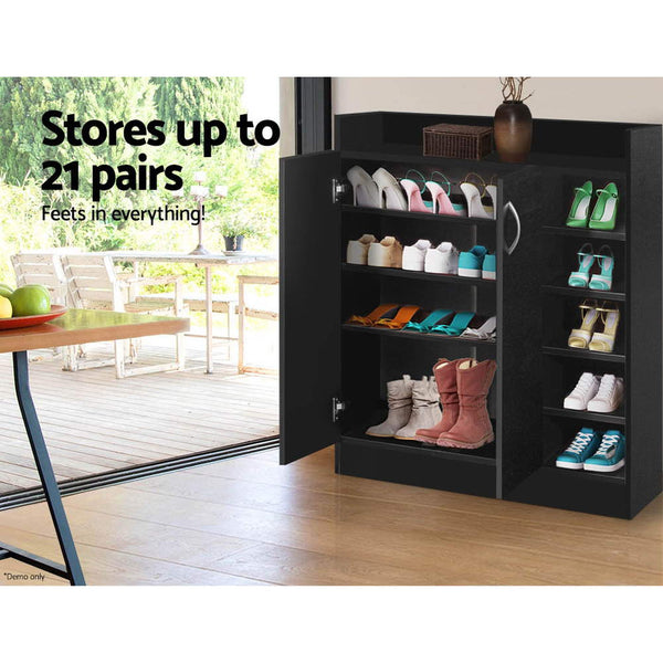Artiss 2 Doors Shoe Cabinet Storage Cupboard - Black Artiss