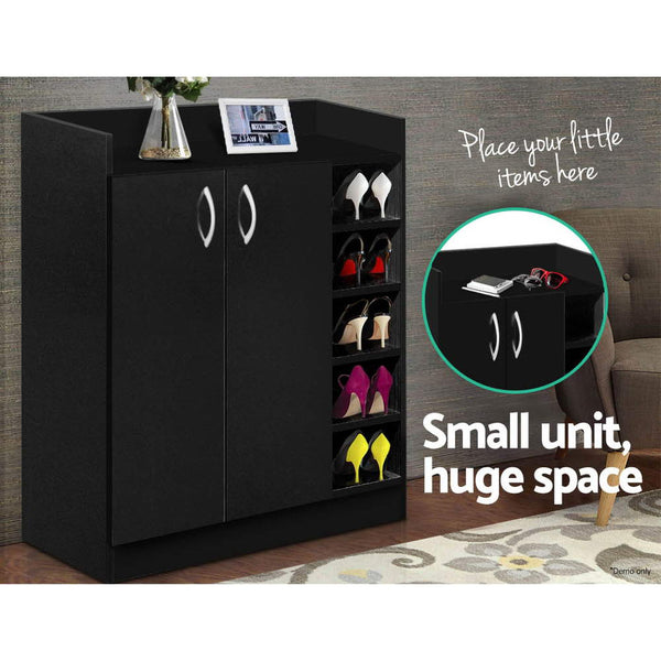 Artiss 2 Doors Shoe Cabinet Storage Cupboard - Black Artiss