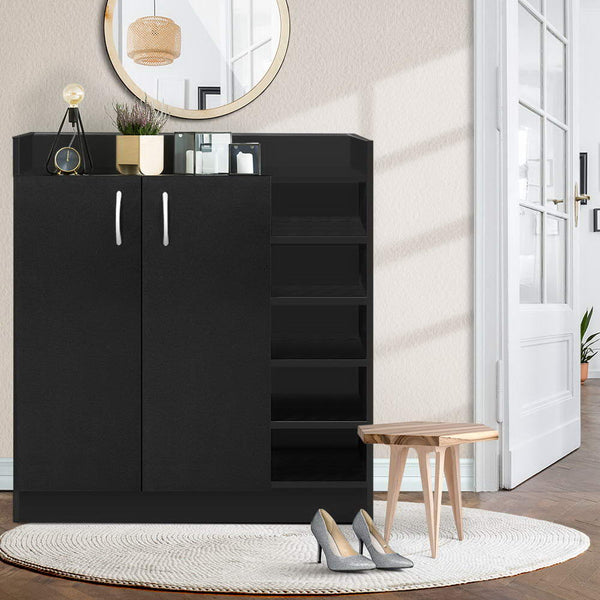 Artiss 2 Doors Shoe Cabinet Storage Cupboard - Black Artiss