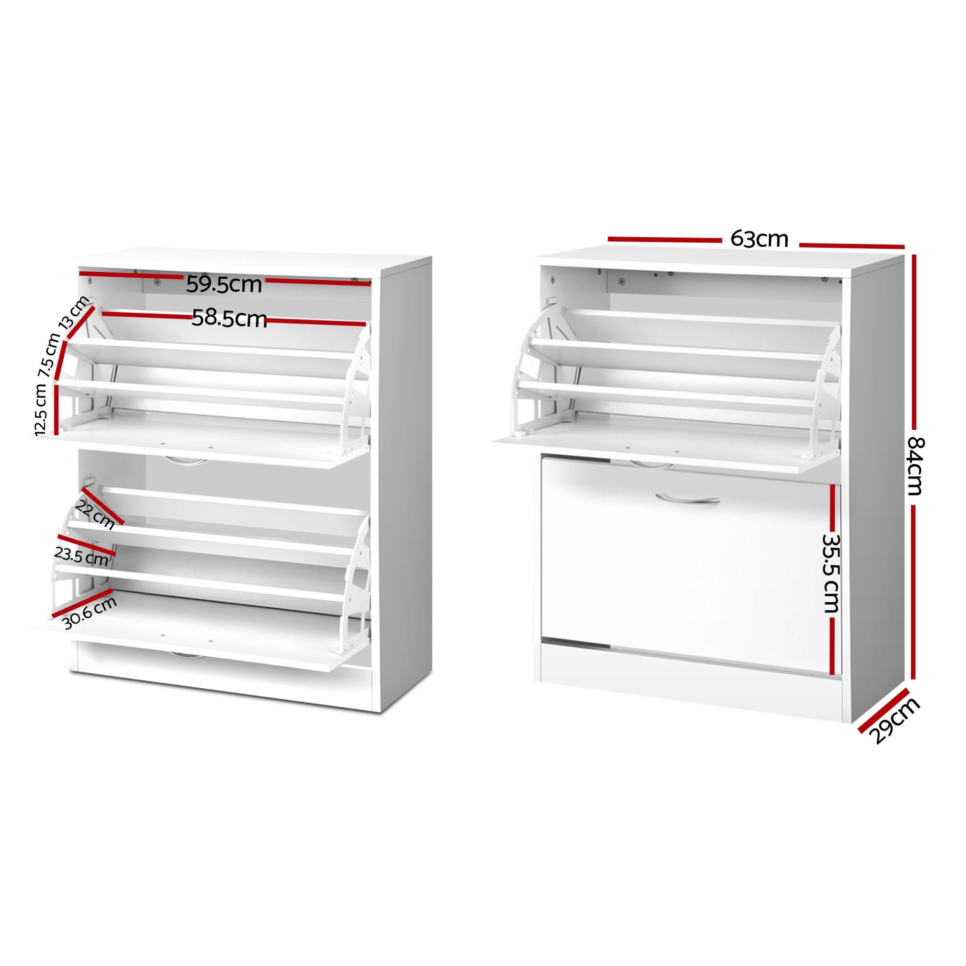 Artiss 2x Shoe Cabinet Storage Organiser 2 Flip Drawer White Awezingly