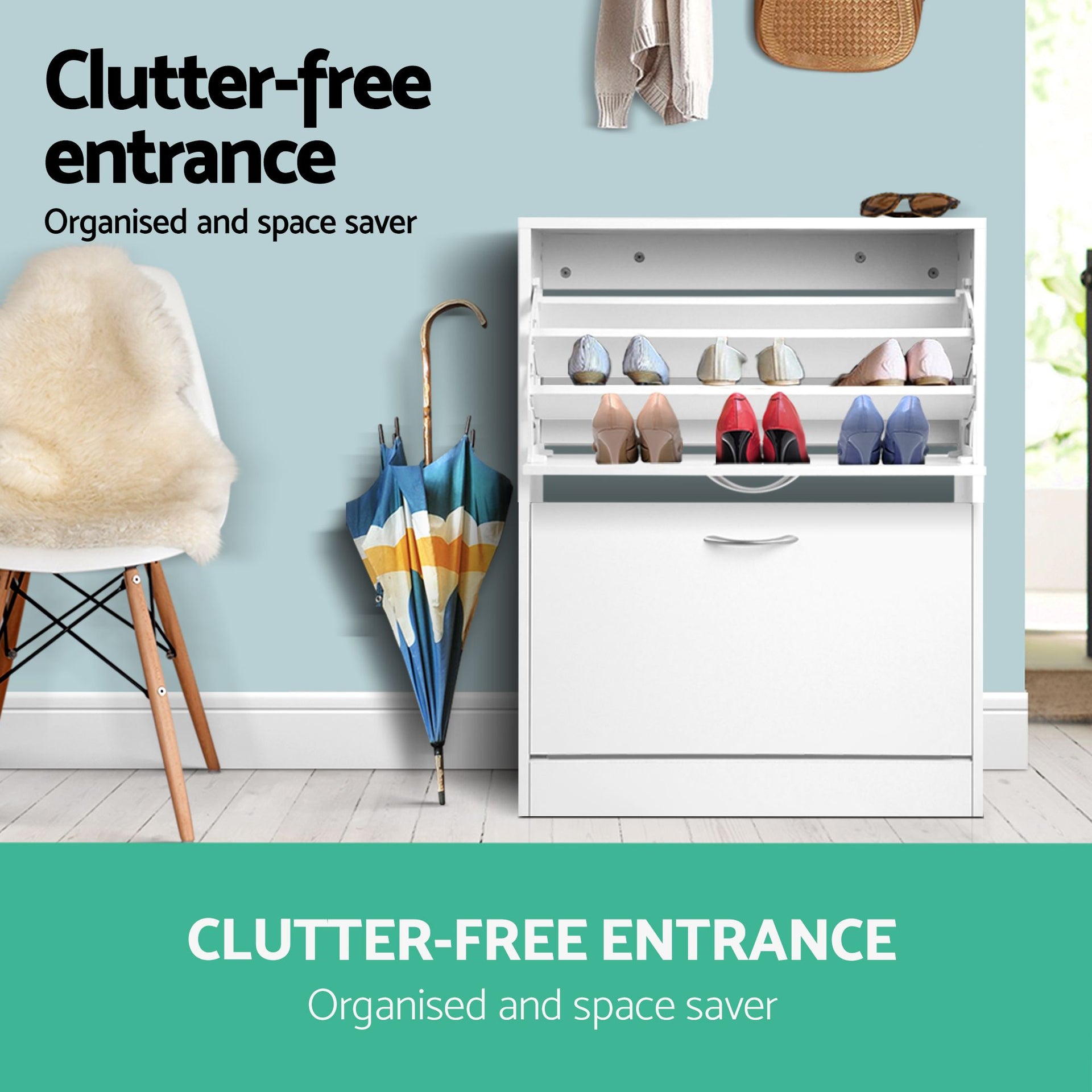 Artiss 2x Shoe Cabinet Storage Organiser 2 Flip Drawer White Awezingly