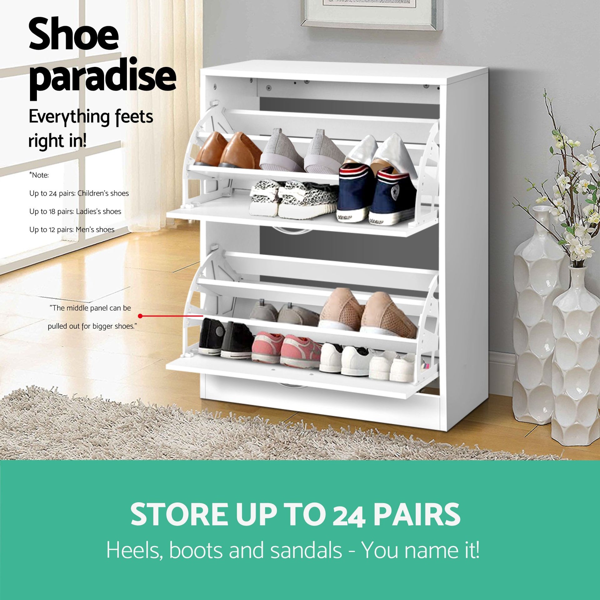 Artiss 2x Shoe Cabinet Storage Organiser 2 Flip Drawer White Awezingly