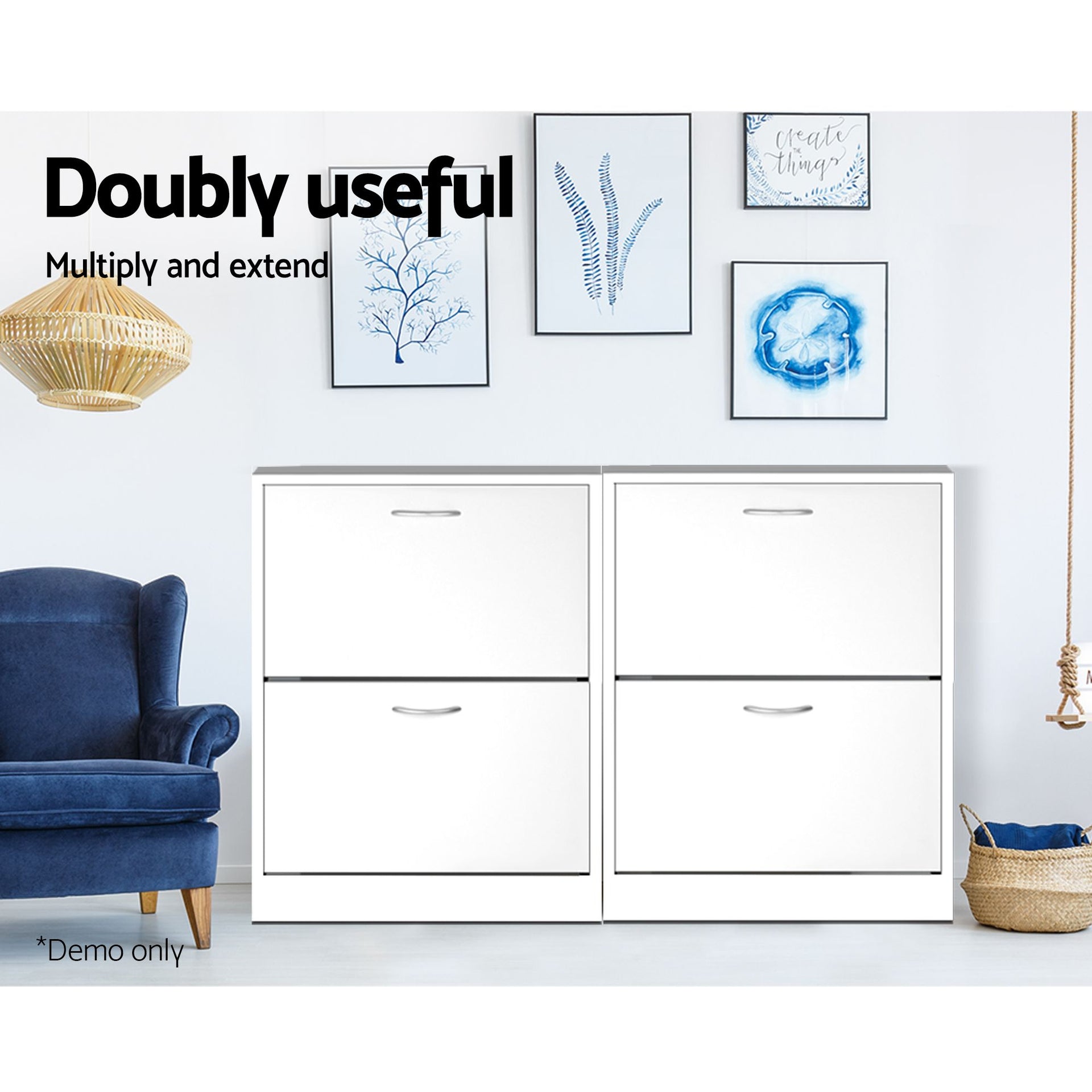 Artiss 2x Shoe Cabinet Storage Organiser 2 Flip Drawer White Awezingly