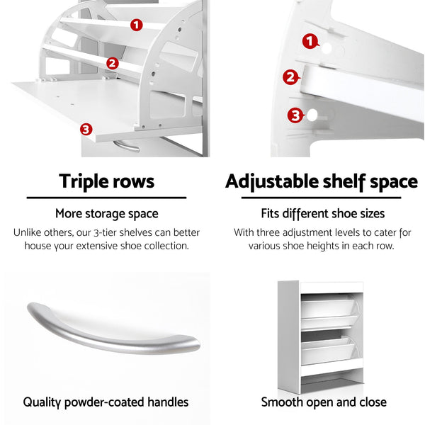 Artiss 2x Shoe Cabinet Storage Organiser 2 Flip Drawer White Awezingly