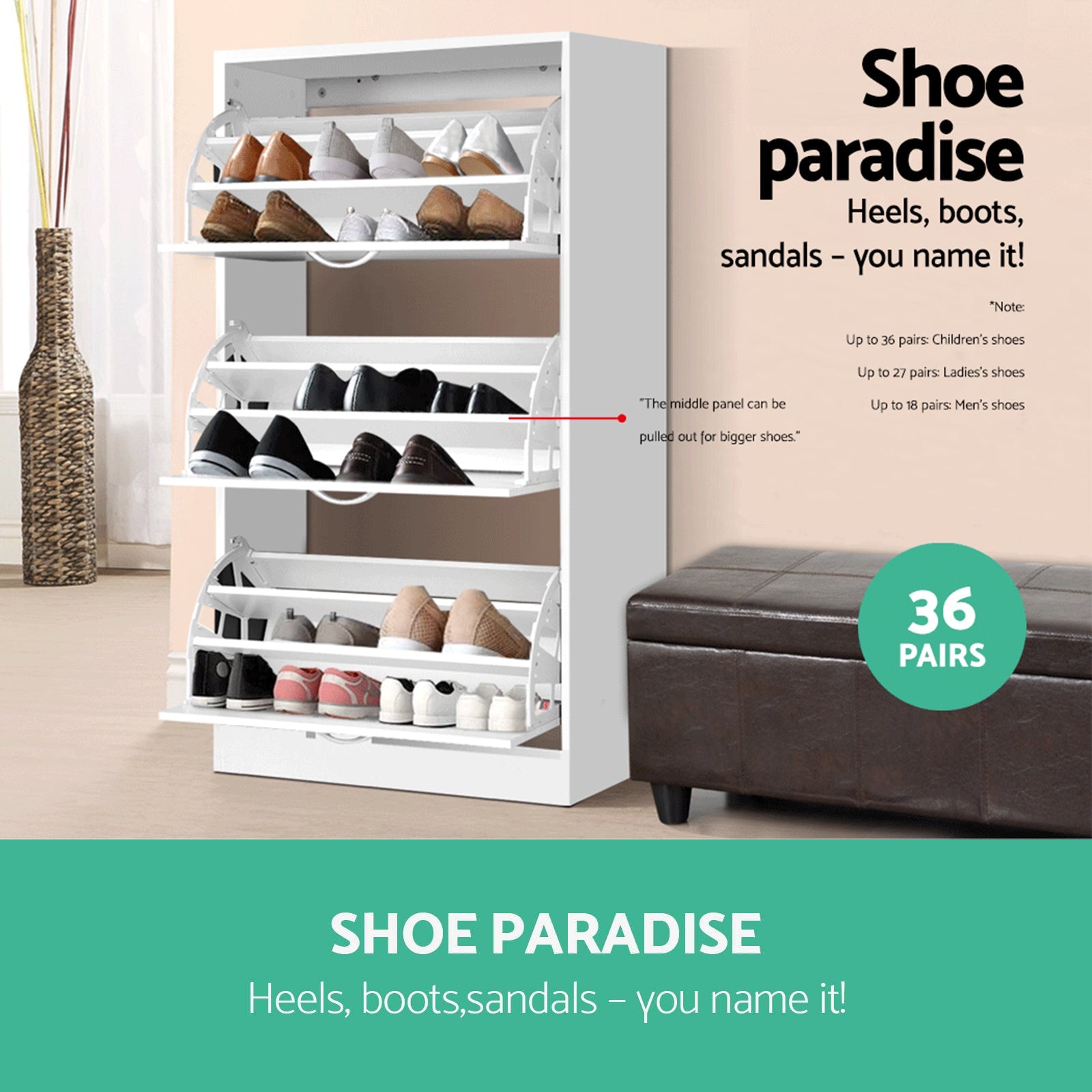 Artiss 3 Tier Shoe Cabinet - White Artiss