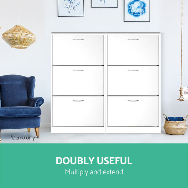 Artiss 3 Tier Shoe Cabinet - White Artiss