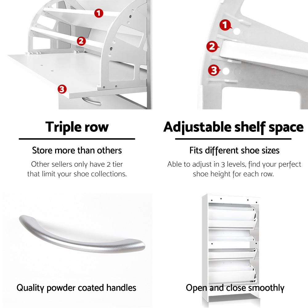 Artiss 3 Tier Shoe Cabinet - White Artiss