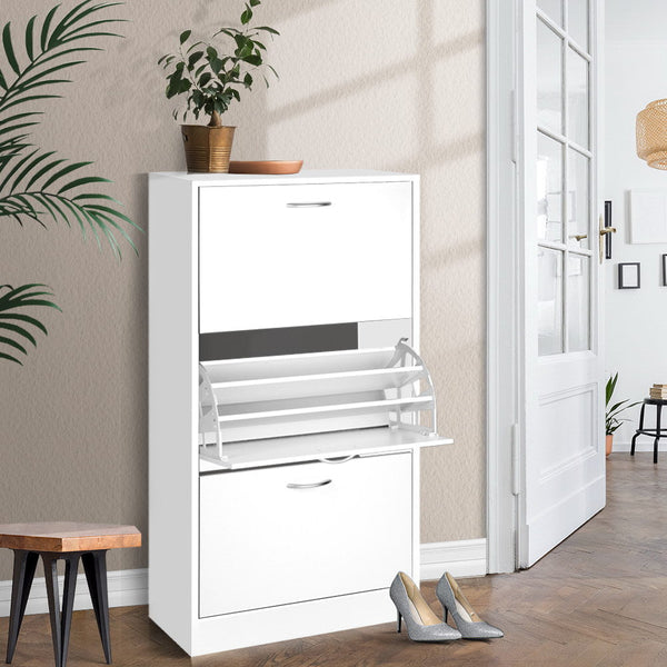 Artiss 3 Tier Shoe Cabinet - White Artiss